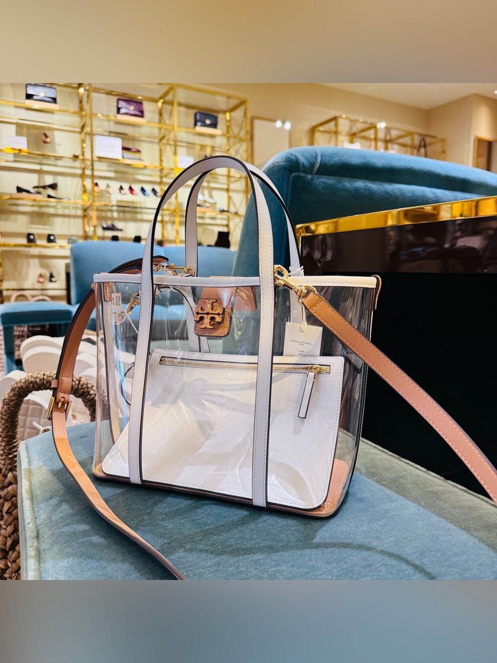 NWT Tory Burch 156485 Blake Clear Small Tote Clear Optic White Pouch Bag
